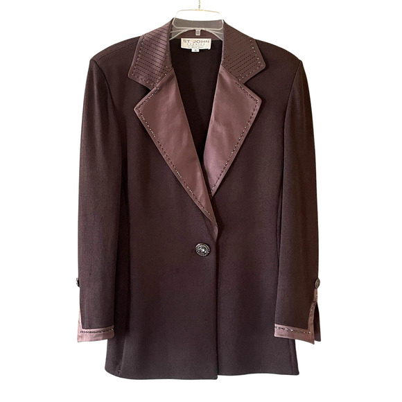 ST. JOHN EVENING by Marie Gray Women's Size 10 Brown Knit Elegant Jacket VTG USA - Picture 2 of 14